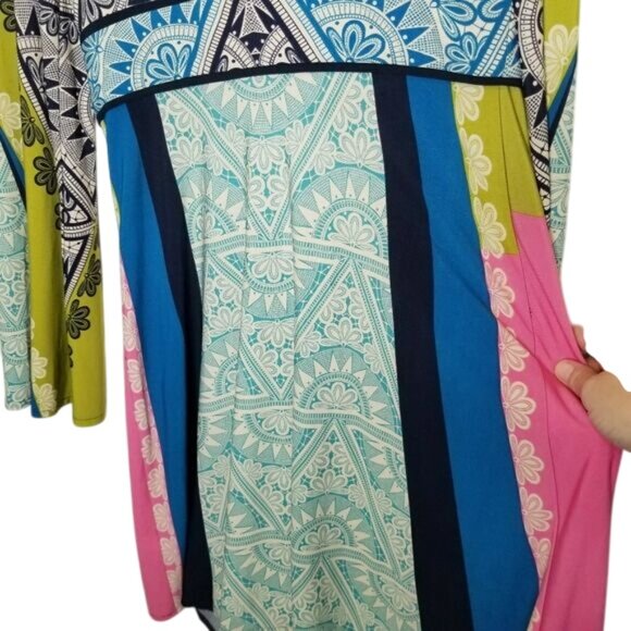 Boston Proper Multicolor Boho-Inspired Long Sleeve V-Neck Dress Size 6 Polyester - Picture 12 of 15